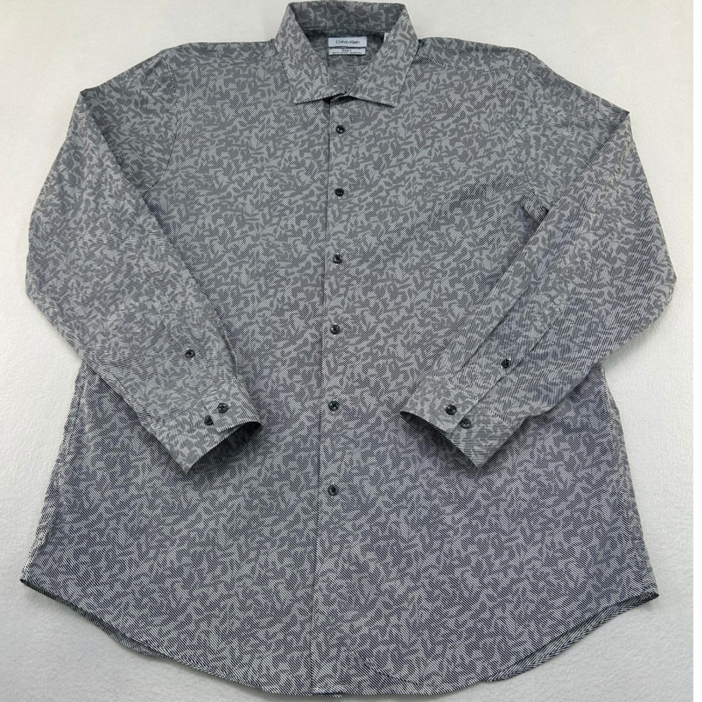 Calvin Klein Steel+ Mens 2XL Slim Fit Stretch Wrinkle Free Grey Abstract Shirt - Picture 1 of 7
